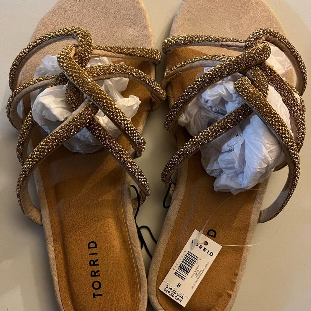 Torrid sz8 wide Women's Gold and Tan Strappy Sandals